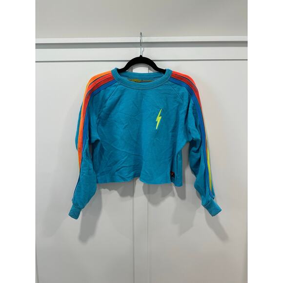 Aviator Nation Bolt Crop 5 Strip Neon Classic Crewneck Size M - Picture 1 of 5